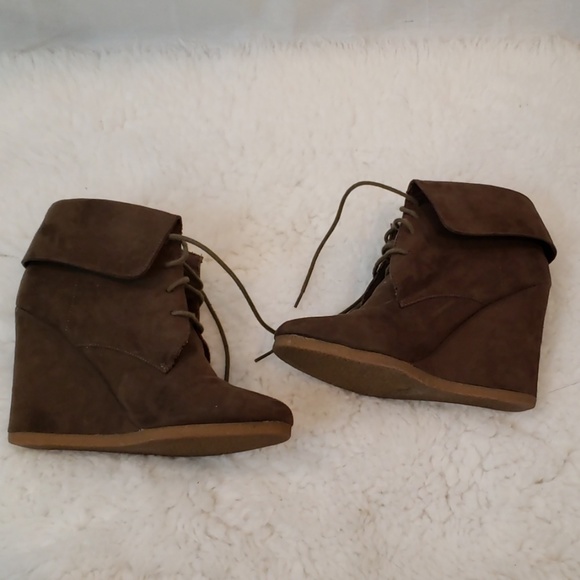 Laced Faux Suede Wedge Booties - Picture 2 of 6